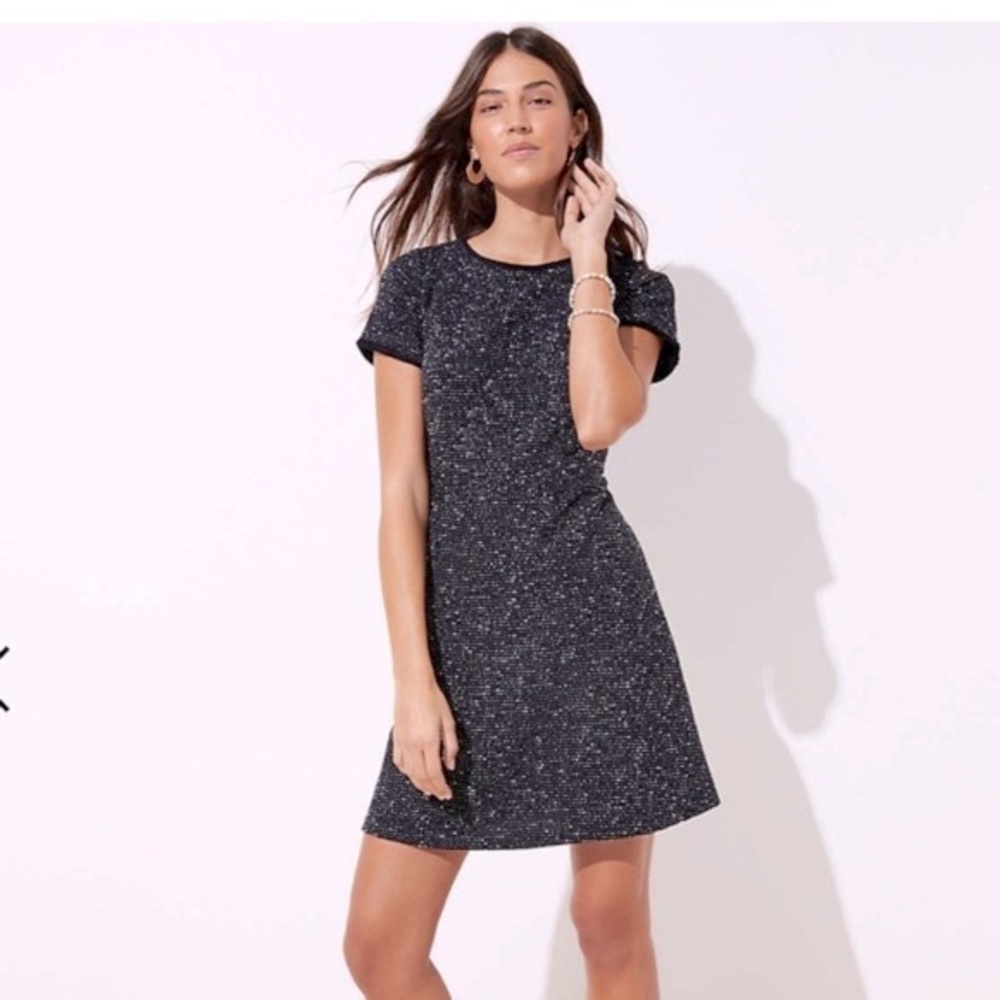 LOFT Black Speckled Short Sleeve Knit Dress